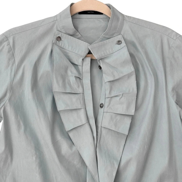 Piazza Sempione Light Blue Ruffle Button Down Shirt Blouse Made in Italy Sz M/8 - Picture 6 of 16